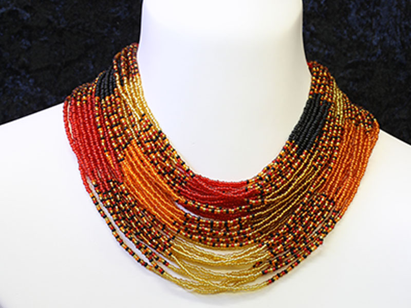 Black, brown, orange and red