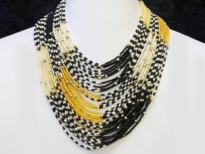 Black, cream with fancy bead accents Black, cream with fancy bead accents