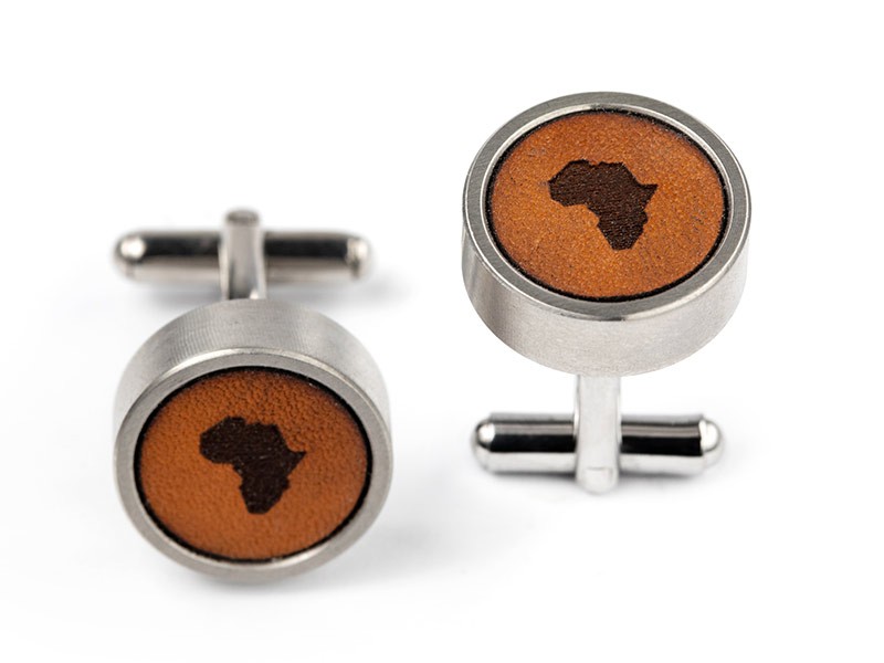 Small Africa Leather Inlay Cuff Links Small Africa Leather Inlay Cuff Links