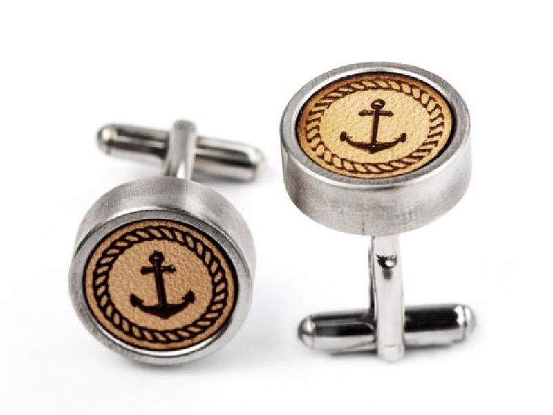 Anchor Leather Inlay Cuff Links Anchor Leather Inlay Cuff Links