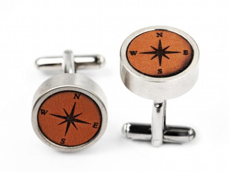 Compass Leather Inlay Cuff Links Compass Leather Inlay Cuff Links