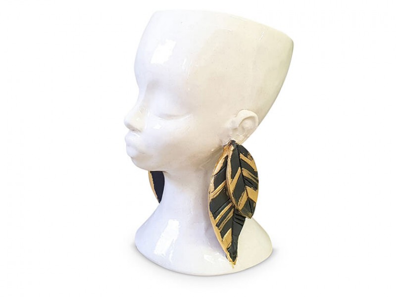 Handmade Ceramic Lady Planter - Gold Lustre Leaf Earrings Handmade Ceramic Lady Planter - Gold Lustre Leaf Earrings