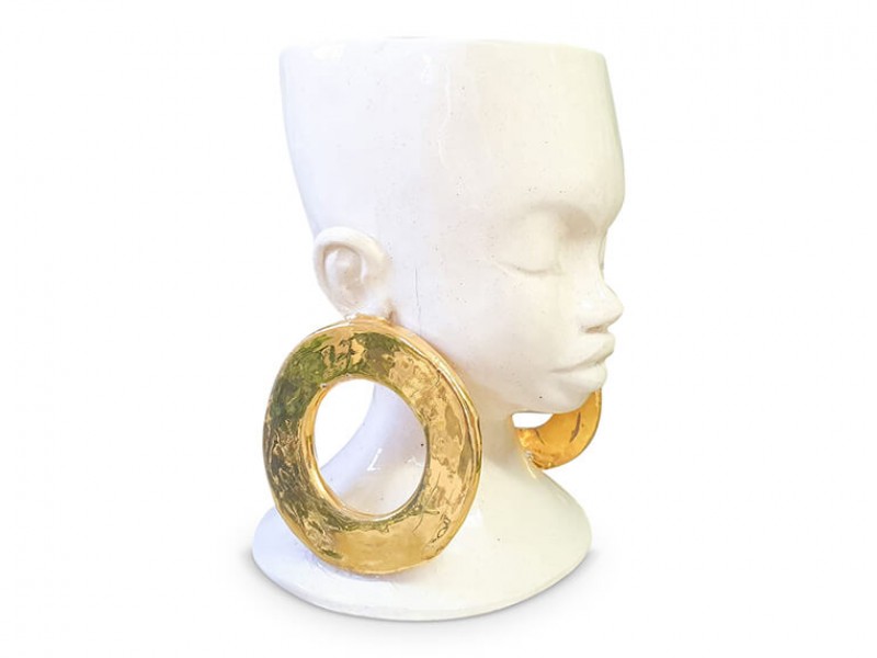 Handmade Ceramic Lady Planter - Gold Lustre  Earrings 