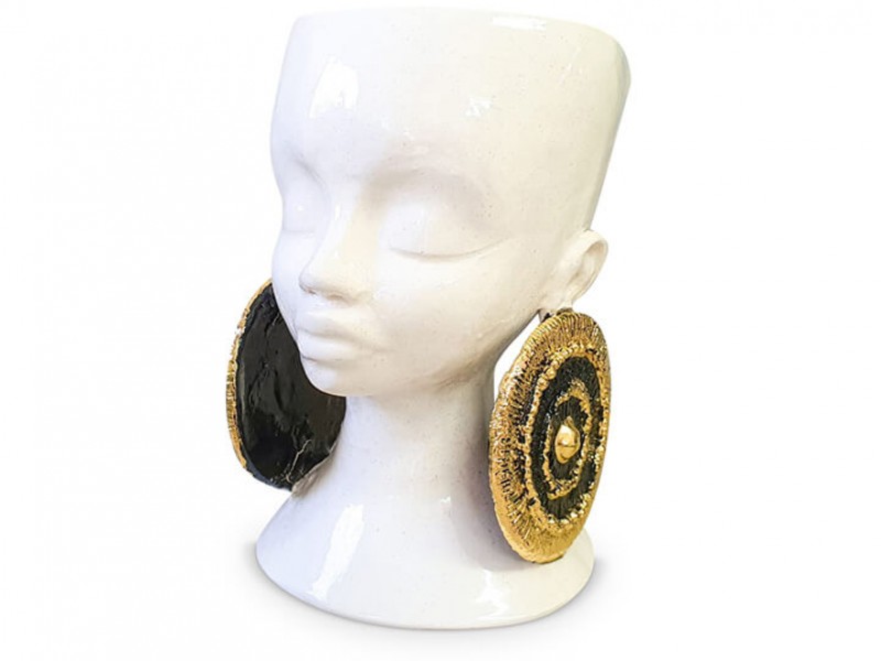 Handmade Ceramic Lady Planter - Gold Lustre Earrings with Colour Handmade Ceramic Lady Planter - Gold Lustre Earrings with Colour