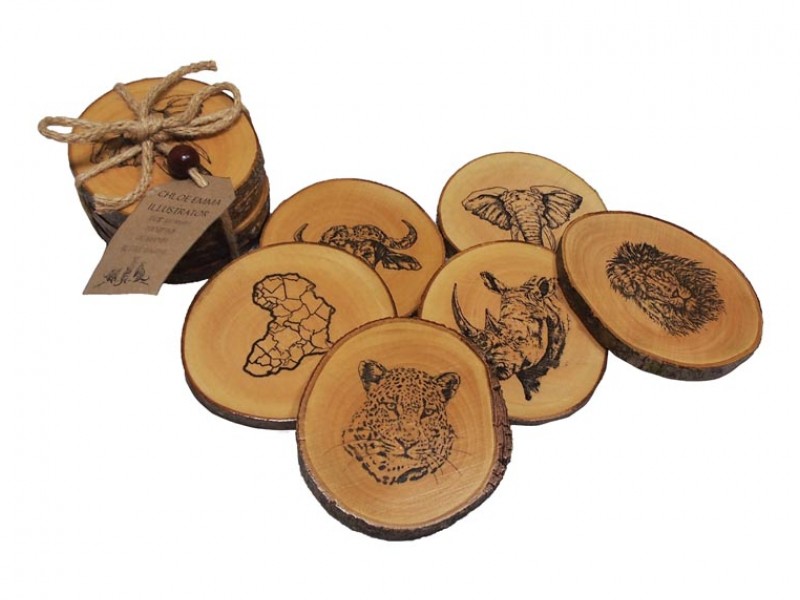 Set Of 6 Jacaranda Wood Coasters - Big 5 Set Of 6 Jacaranda Wood Coasters - Big 5