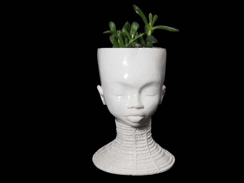 Ceramic Lady Planter - Beaded Cuff Necklace Ceramic Lady Planter - Beaded Cuff Necklace