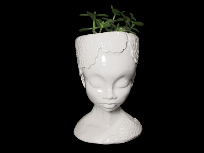 Handmade Ceramic Lady Planter - Lace Neckpiece And Headress Handmade Ceramic Lady Planter - Lace Neckpiece And Headress