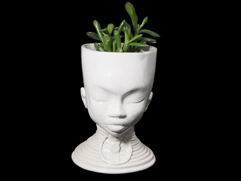 Handmade Ceramic Lady Planter - Medallion Handmade Ceramic Lady Planter - Medallion