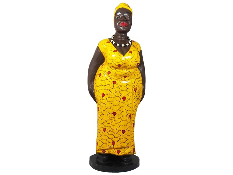 Mama Africa Wood Sculpture -yellow-red-roses-87cm-front Mama Africa Wood Sculpture -yellow-red-roses-87cm-front