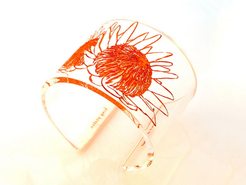 Perspex Cuff With Engraved King Protea Perspex Cuff With Engraved King Protea