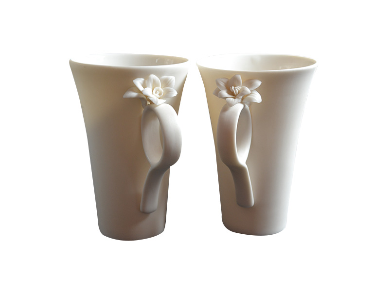 Flair Mugs W/Handmade Flowers Set2 Small Rose & Lily