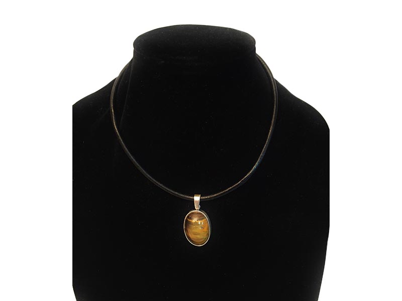 Tiger's Eye Pendant In Leather Thong
